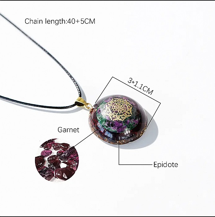Colier cu pandantiv Orgonic Energetic cu cristale de epidot si granat pentru protectie si meditatie [4]