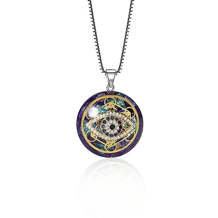 Colier cu pandantiv orgonit cu geometrie sacra Cubul lui Metatron si Ochi din Cupru cu pietre energetice Ametist [3]