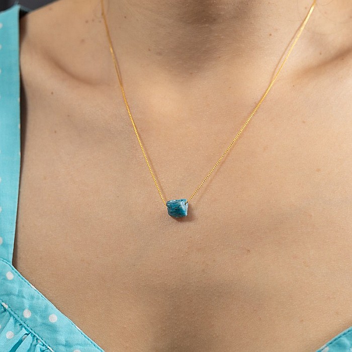 Colier delicat cu piatra naturala de Apatit, Dara, placat cu aur de 18K [11]