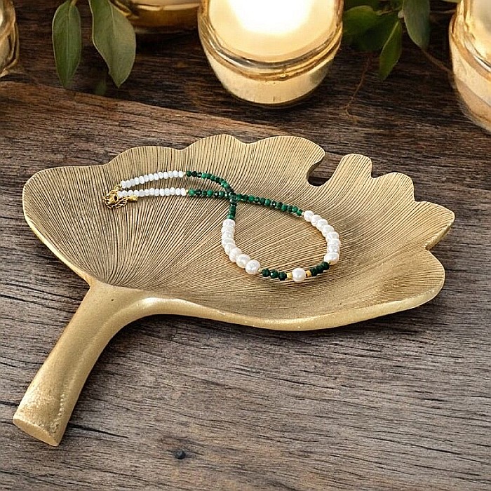 Colier din Perle de Cultura si Malachit natural Etienne cu inchidere din argint placat cu aur [5]