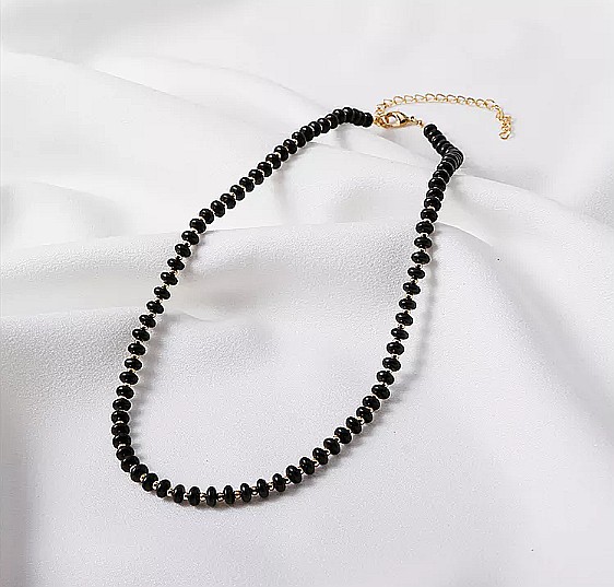 Colier din pietre semipretioase Agat Negru, Chocker Kamia cu inchizatoare din cupru, placat cu aur de 18K [8]