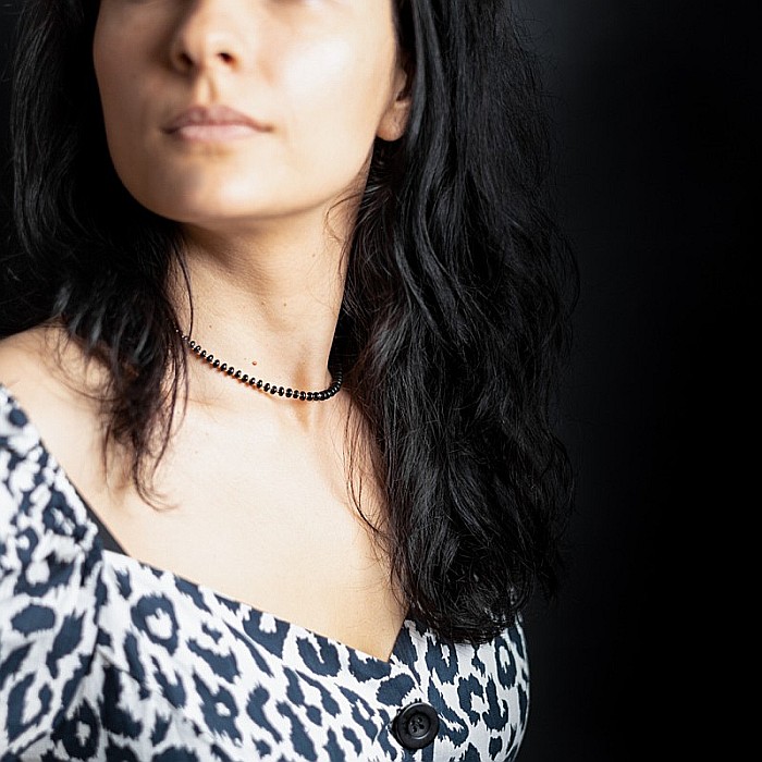 Colier din pietre semipretioase Agat Negru, Chocker Kamia cu inchizatoare din cupru, placat cu aur de 18K [1]