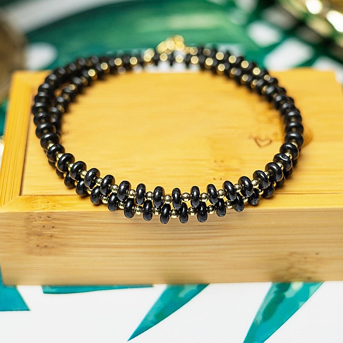 Colier din pietre semipretioase Agat Negru, Chocker Kamia cu inchizatoare din cupru, placat cu aur de 18K [4]