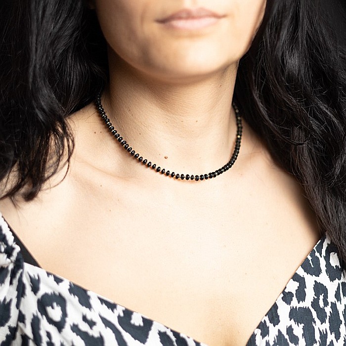 Colier din pietre semipretioase Agat Negru, Chocker Kamia cu inchizatoare din cupru, placat cu aur de 18K [6]