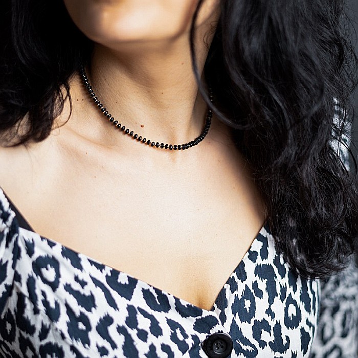 Colier din pietre semipretioase Agat Negru, Chocker Kamia cu inchizatoare din cupru, placat cu aur de 18K [11]