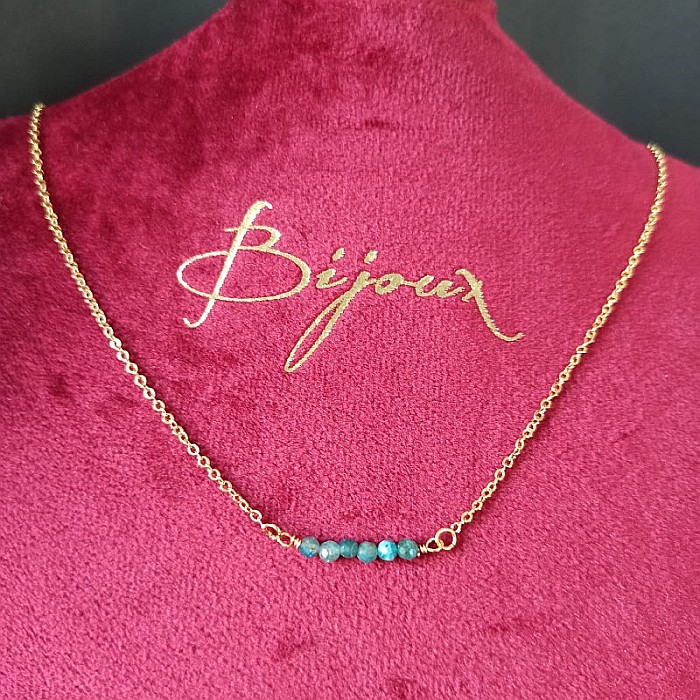 Colier dragut cu margelute mici de piatra semipretioasa de apatit, Ehan, placat cu aur de 18K [6]