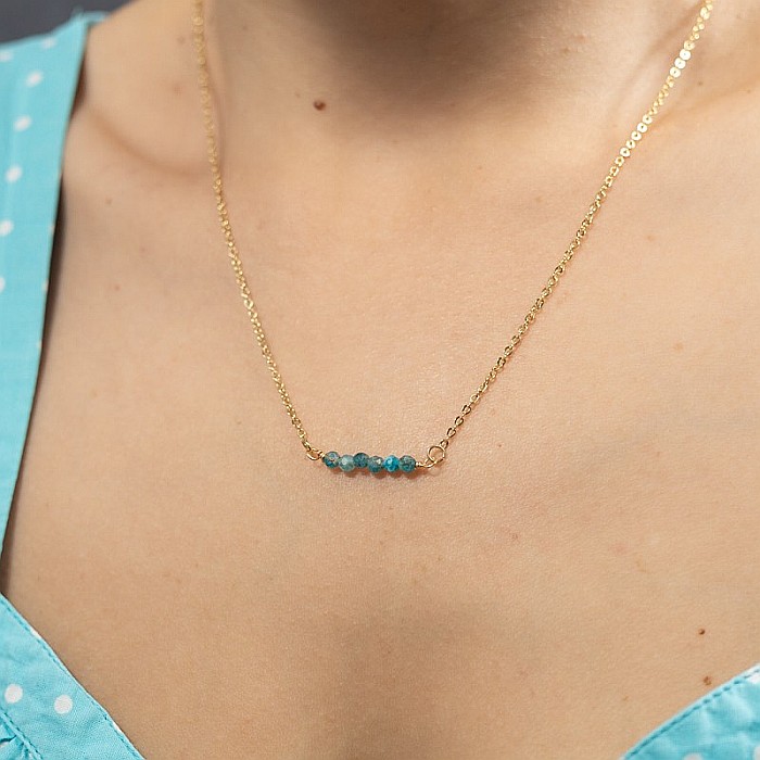 Colier dragut cu margelute mici de piatra semipretioasa de apatit, Ehan, placat cu aur de 18K [10]