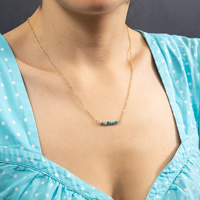 Colier dragut cu margelute mici de piatra semipretioasa de apatit, Ehan, placat cu aur de 18K [9]