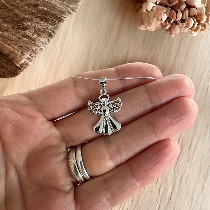 Colier fir transparent cu pandantiv inger din argint 925 [2]