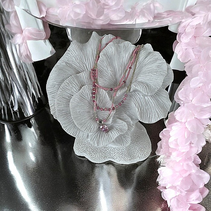 Colier handmade in 3 straturi roz Aziza cu Miyuki, turmalina si argint [5]