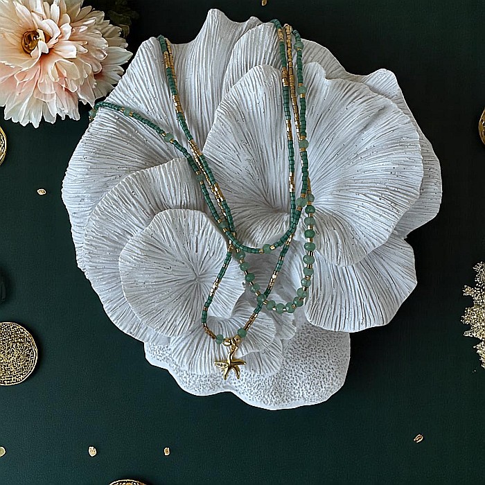 Colier handmade in 3 straturi verde Safyia cu Miyuki, Jad Verde si argint [3]