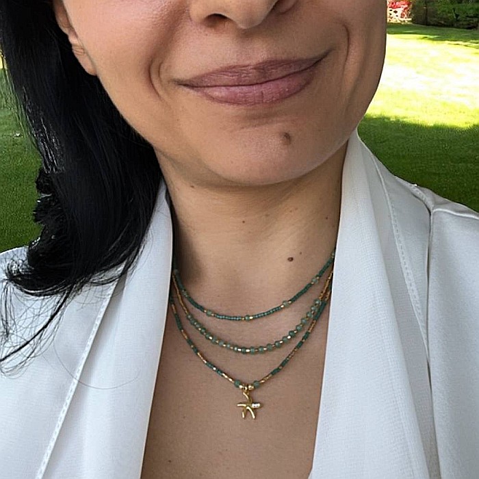 Colier handmade in 3 straturi verde Safyia cu Miyuki, Jad Verde si argint [10]