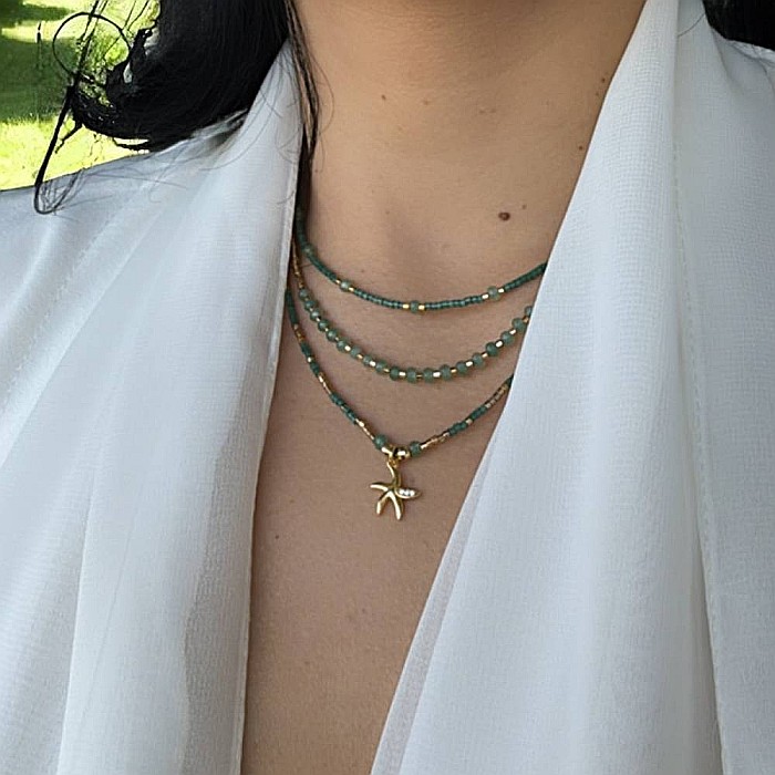 Colier handmade in 3 straturi verde Safyia cu Miyuki, Jad Verde si argint [4]