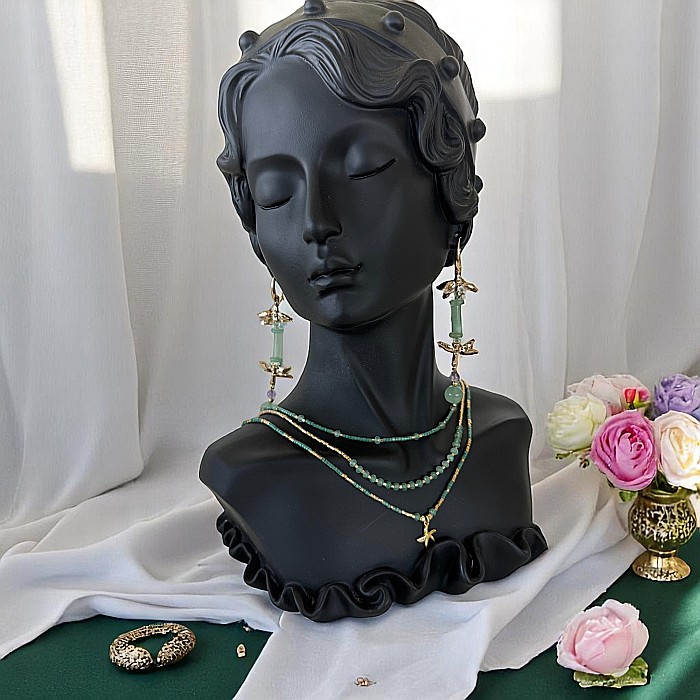 Colier handmade in 3 straturi verde Safyia cu Miyuki, Jad Verde si argint [7]