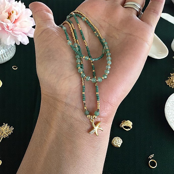 Colier handmade in 3 straturi verde Safyia cu Miyuki, Jad Verde si argint [5]