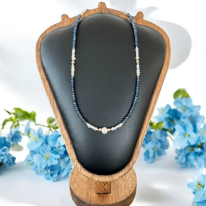 Colier handmade Indira din safir si perle naturale cu argint placat cu aur [1]