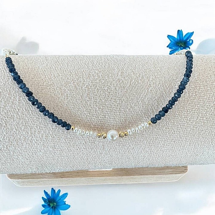 Colier handmade Indira din safir si perle naturale cu argint placat cu aur [4]