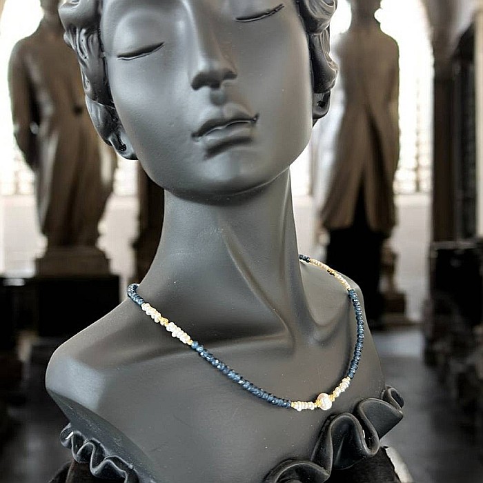 Colier handmade Indira din safir si perle naturale cu argint placat cu aur [6]