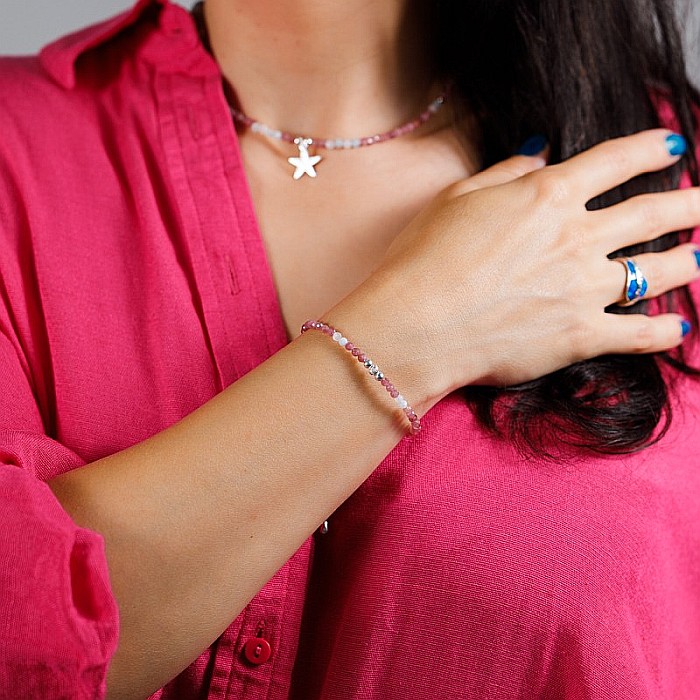 Colier Harini din cristale de Turmalina Roz si Morganit cu charm Steluta de Mare, din argint 925 [9]