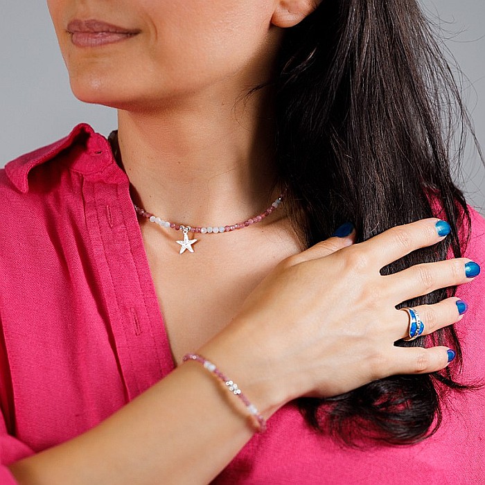 Colier Harini din cristale de Turmalina Roz si Morganit cu charm Steluta de Mare, din argint 925 [8]