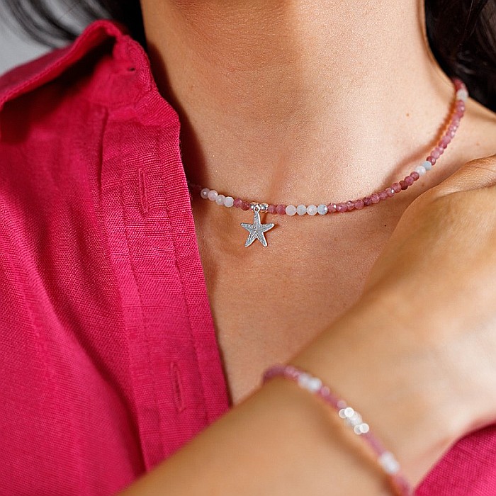 Colier Harini din cristale de Turmalina Roz si Morganit cu charm Steluta de Mare, din argint 925 [11]