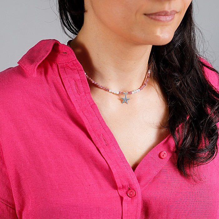 Colier Harini din cristale de Turmalina Roz si Morganit cu charm Steluta de Mare, din argint 925 [3]