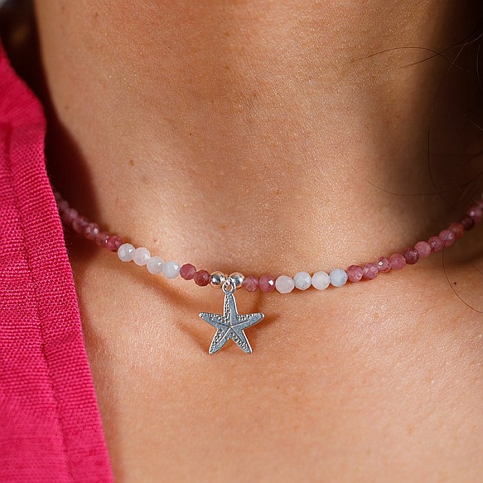 Colier Harini din cristale de Turmalina Roz si Morganit cu charm Steluta de Mare, din argint 925 [2]
