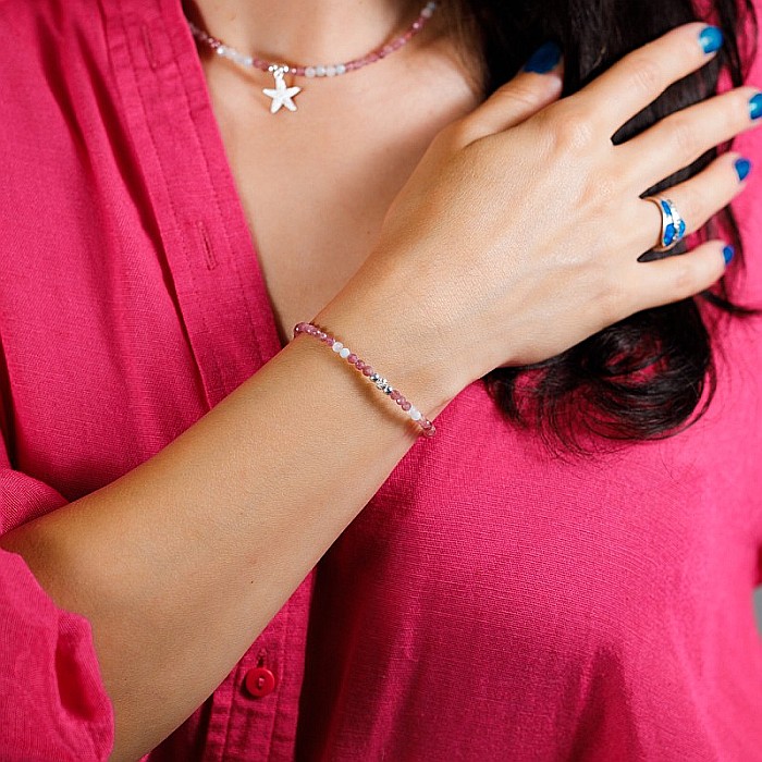 Colier Harini din cristale de Turmalina Roz si Morganit cu charm Steluta de Mare, din argint 925 [7]