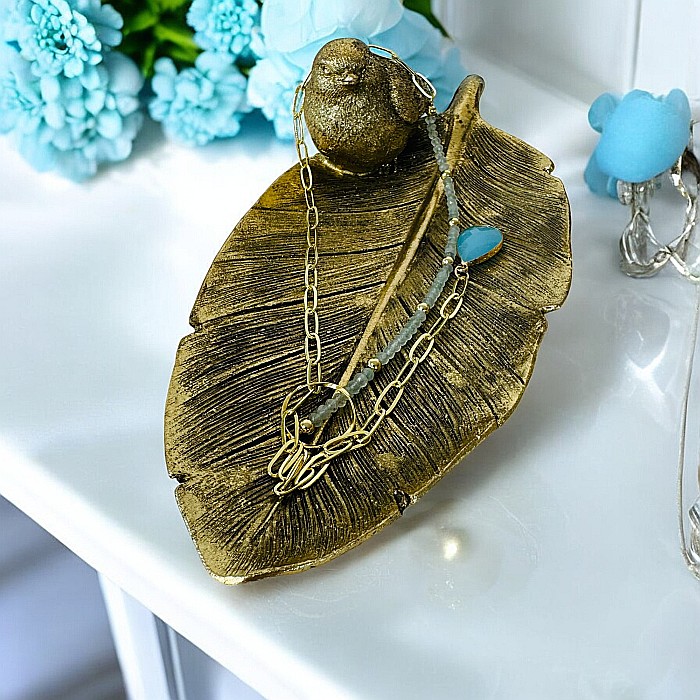 Colier lariat cu piatra naturala calcedonie albastra in forma de lacrima placat cu aur [6]