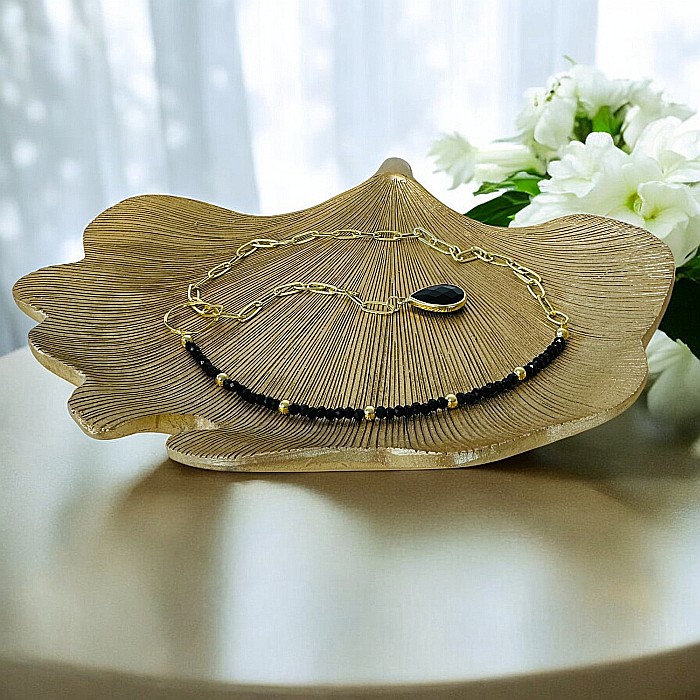 Colier lariat cu piatra naturala onix negru in forma de lacrima placat cu aur [7]