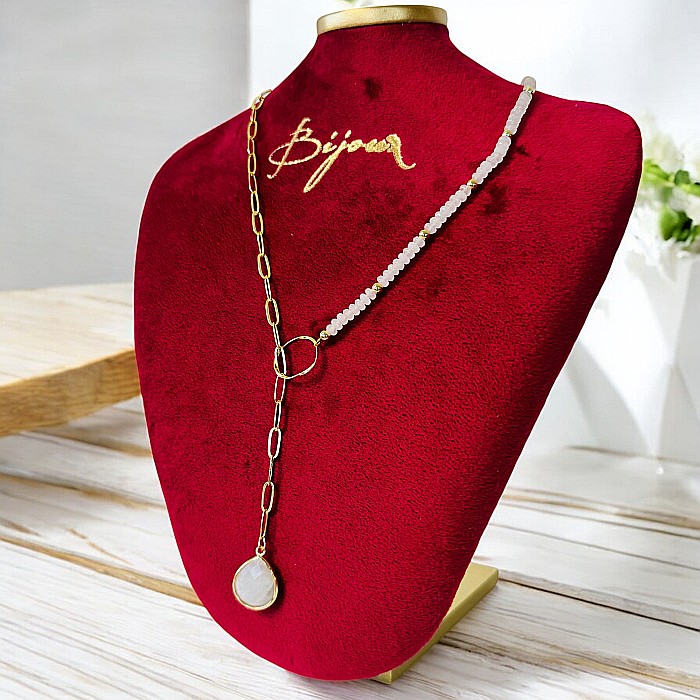 Colier lariat Kira cu piatra lunii in forma de lacrima placat cu aur [2]