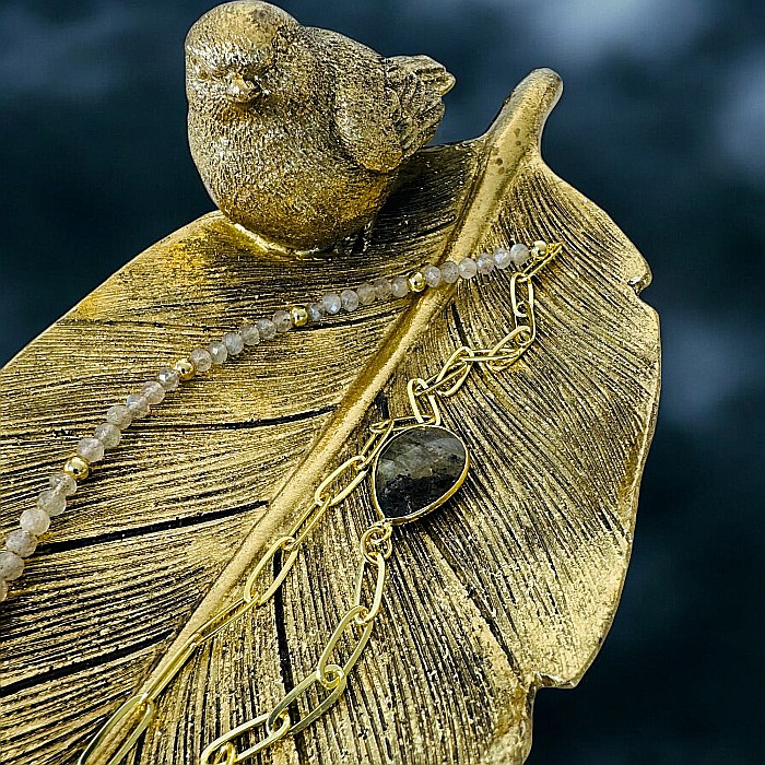 Colier lariat Kira cu piatra naturala labradorit in forma de lacrima placat cu aur [9]