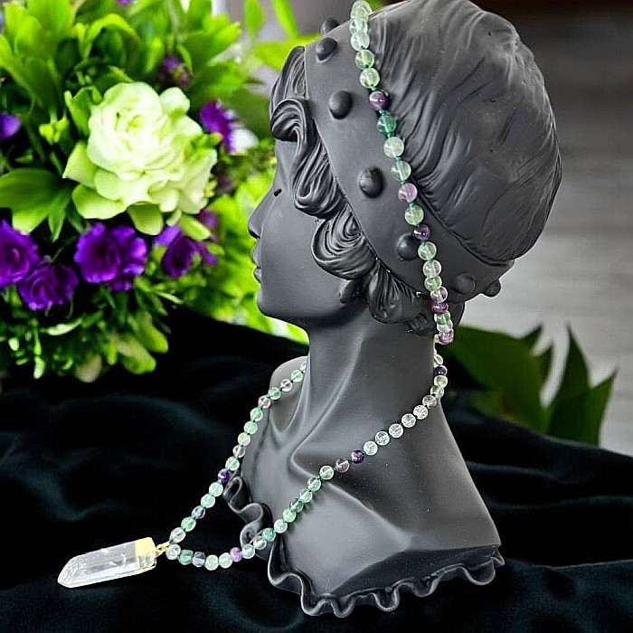 Colier Mala 108 margele din cristale de Fluorit si Cuart cu Varf de Cristal de Stanca [2]