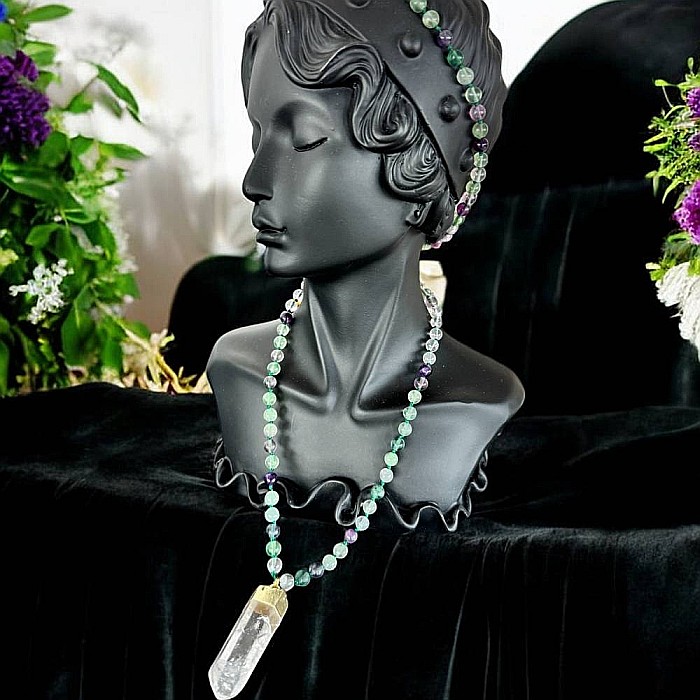 Colier Mala 108 margele din cristale de Fluorit si Cuart cu Varf de Cristal de Stanca [8]