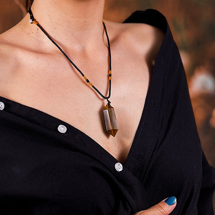 Colier Mani reglabil, cu varf dublu de Ochi de Tigru [1]