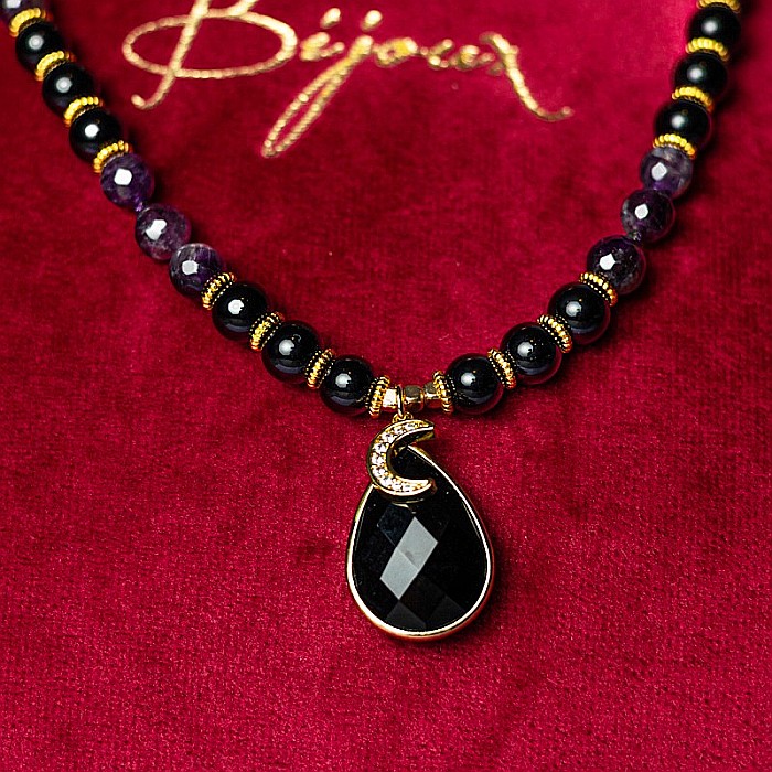 Colier Mantra Mala Kiaan, cu 108 margele Mala, pietre semipretioase de Ametist si Onix [9]