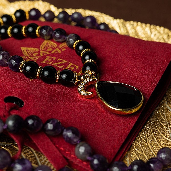 Colier Mantra Mala Kiaan, cu 108 margele Mala, pietre semipretioase de Ametist si Onix [7]