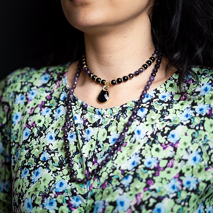 Colier Mantra Mala Kiaan, cu 108 margele Mala, pietre semipretioase de Ametist si Onix [1]