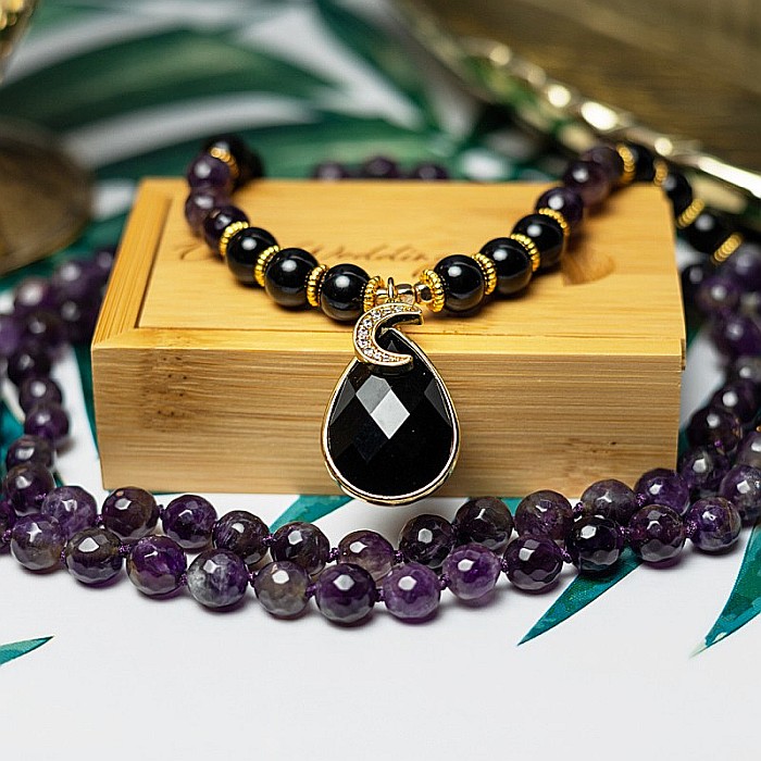 Colier Mantra Mala Kiaan, cu 108 margele Mala, pietre semipretioase de Ametist si Onix [10]