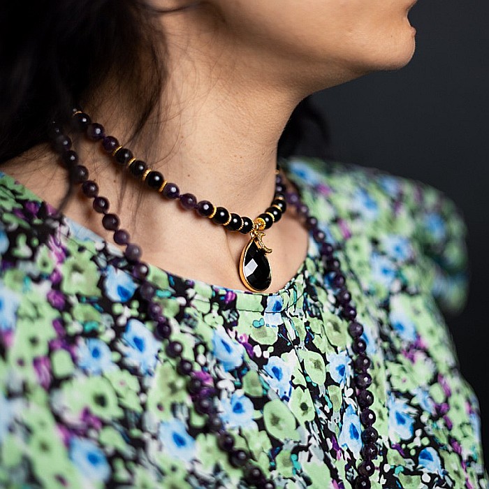 Colier Mantra Mala Kiaan, cu 108 margele Mala, pietre semipretioase de Ametist si Onix [13]