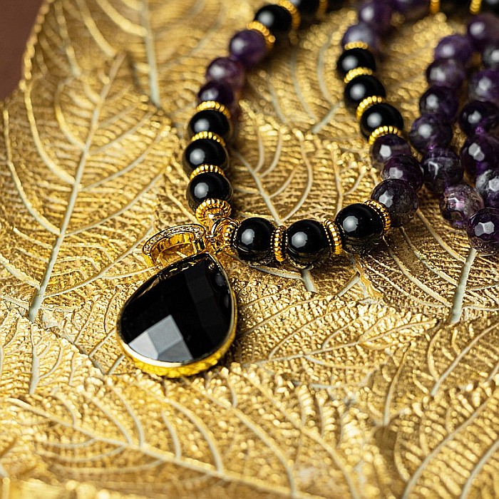 Colier Mantra Mala Kiaan, cu 108 margele Mala, pietre semipretioase de Ametist si Onix [2]