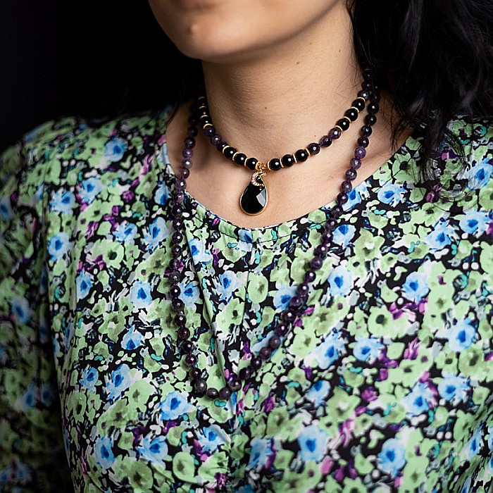 Colier Mantra Mala Kiaan, cu 108 margele Mala, pietre semipretioase de Ametist si Onix [12]