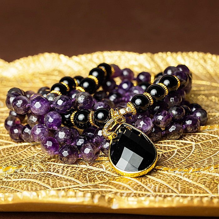 Colier Mantra Mala Kiaan, cu 108 margele Mala, pietre semipretioase de Ametist si Onix [3]