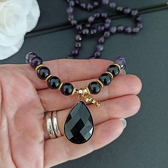 Colier Mantra Mala Kiaan, cu 108 margele Mala, pietre semipretioase de Ametist si Onix [6]