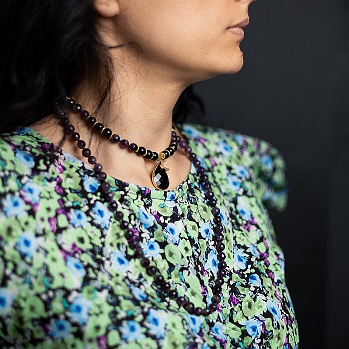 Colier Mantra Mala Kiaan, cu 108 margele Mala, pietre semipretioase de Ametist si Onix [4]