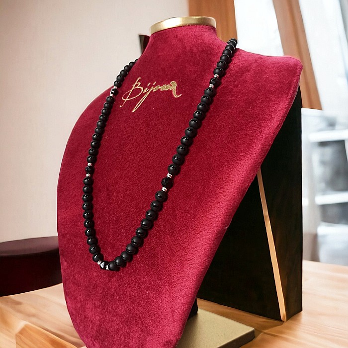 Colier margele barbati Amadi din Agat Negru si Onix cu accesorii din inox si inchidere magnetica [3]