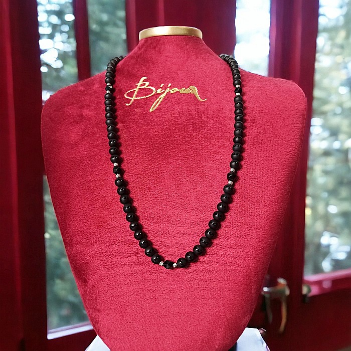 Colier margele barbati Amadi din Agat Negru si Onix cu accesorii din inox si inchidere magnetica [2]