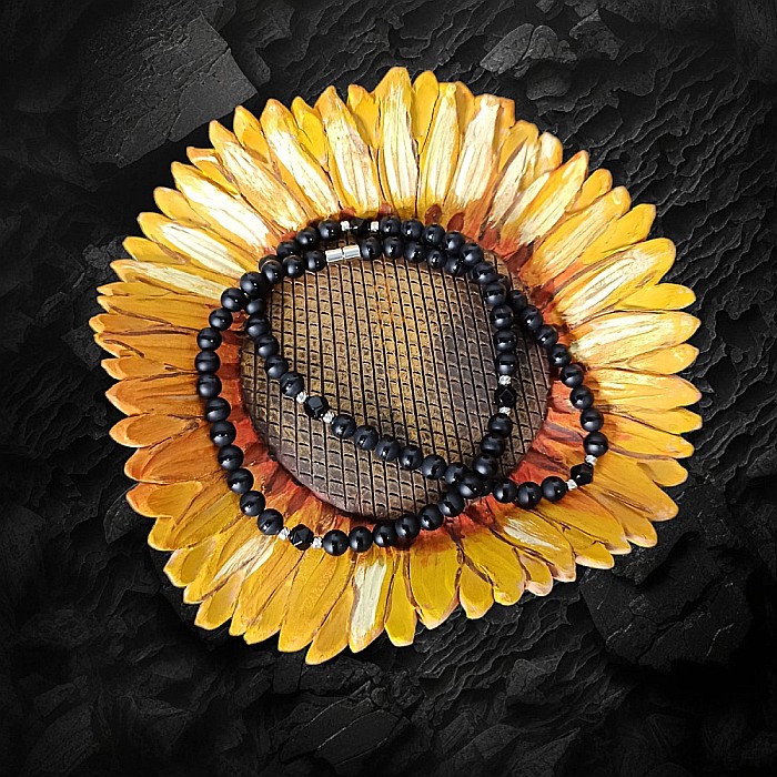 Colier margele barbati Amadi din Agat Negru si Onix cu accesorii din inox si inchidere magnetica [5]