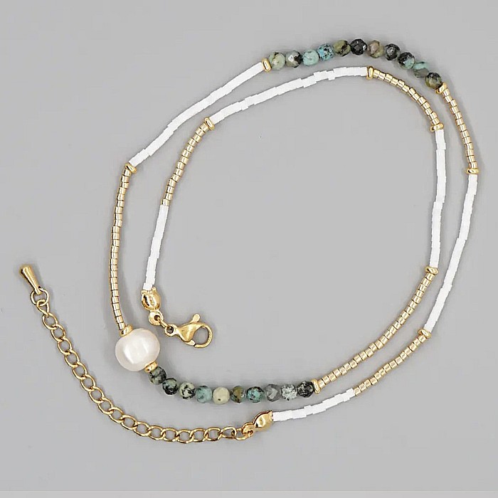 Colier margele Miyuki si Turcoaz African Enlai, placat cu aur [3]