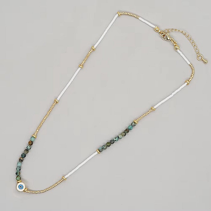 Colier margele Miyuki si Turcoaz African Enlai, cu Evil Eye, placat cu aur [3]